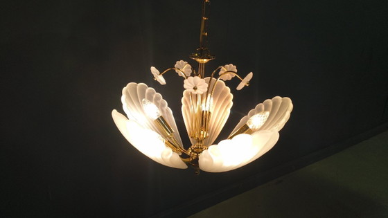 Vintage italian glass and brass chandelier, 1970s (photo 3 of 15)