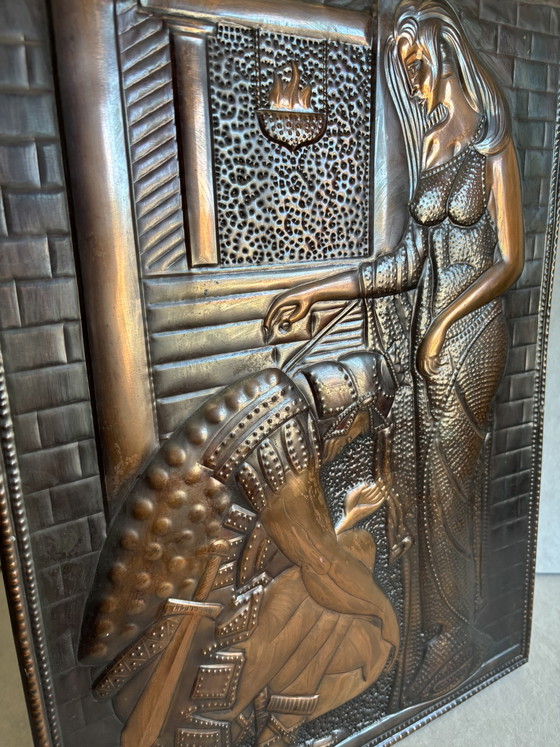 Image 1 of Vintage Sovjet koperreliëf, Tsjekanka, MCM wanddecoratie