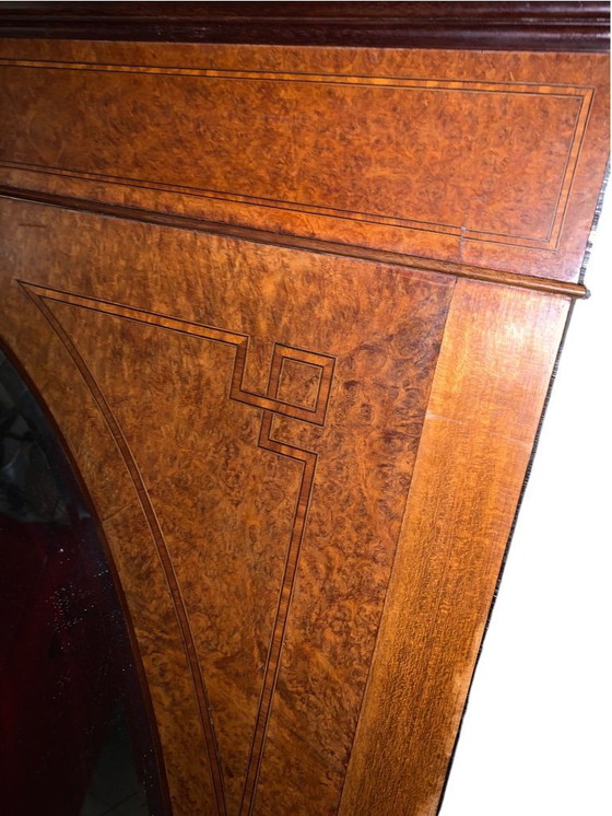Image 1 of Large Antique Trumeau Mirror – Marquetry of Burl and Precious Woods – Art Deco / Classic Style