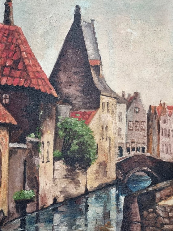 Atmospheric Oil Painting (1935): Historic Canal View of Bruges – Paintings & Drawings, Wood (photo 3 of 6)