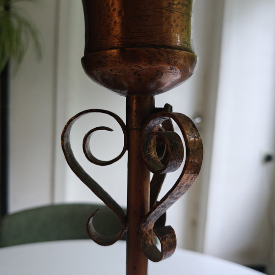Image 1 of Vintage Copper Pendant Lamp with Etched Glass Shade