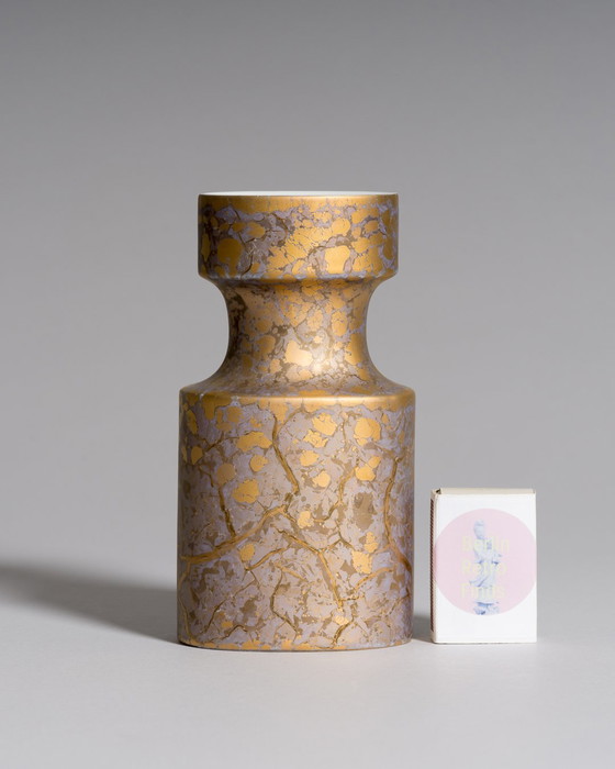 Image 1 of Exquisite Hand-Painted Helmut Drexler Porcelain Set of Five Vessels – Gold & Violet-Grey ‘Goldfeuer’ Series