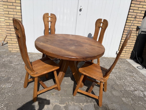 Vintage Brutalist De Puydt Dining Table + Chairs – Wood (photo 3 of 7)
