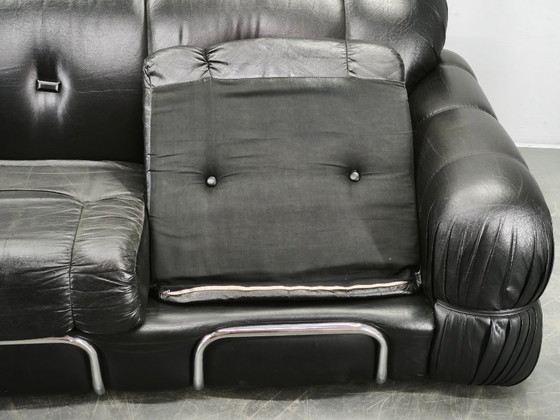 Image 1 of 1970s Italian Two-Seat Sofa by Adriano Piazzesi in Chrome and Leatherette