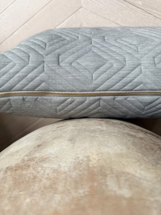 Image 1 of Ferm living, lichtgrijs dik sierkussen in ruitpatroon