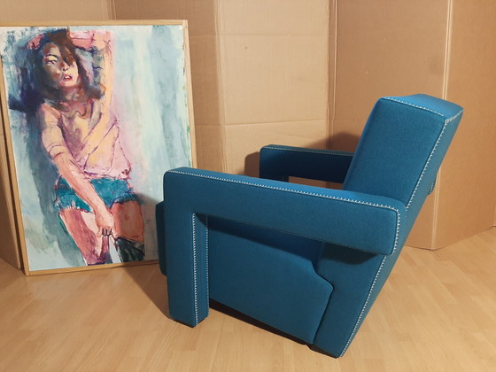 Image 1 of Cassina Utrecht 637, nueva, nunca usada, en tela de lana azul petróleo (serie 13L), costuras de caballo