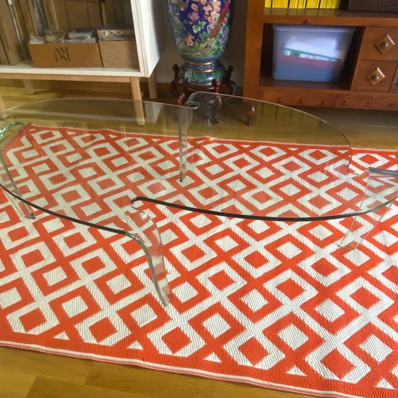 Image 1 of Italian table with one-piece curved tempered glass top, 1990s