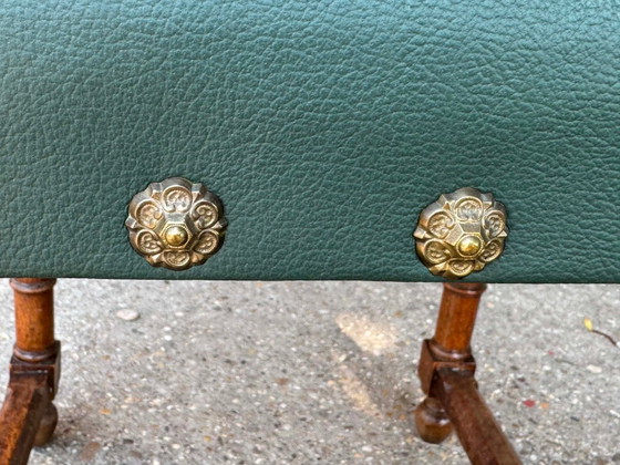 Vintage Dining Chairs in Deep Green with Brass Studs and Spindle Backrest, Set of 6 – Wood (photo 4 of 6)