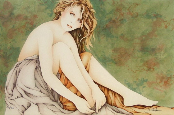 Image 1 of CHRISTOPHE Femme au pareo Signed lithograph 1985