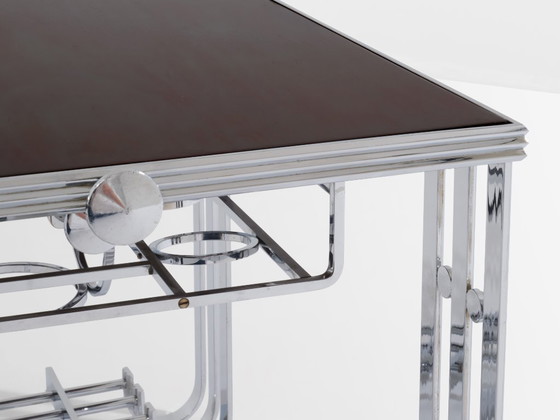 Image 1 of Tavolo da bar modernista francese in noce nichelato 1930