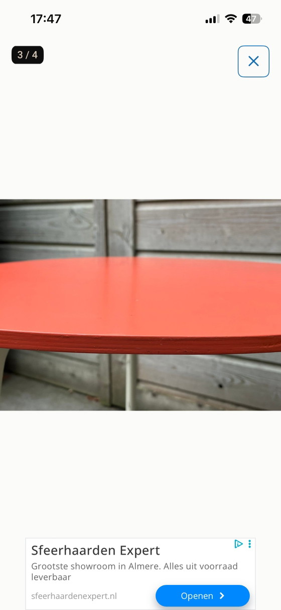 Tavolino Vintage Triangolare Rosso Rosato – Tavolini da caffè, Wood, Metal (photo 4 of 5)