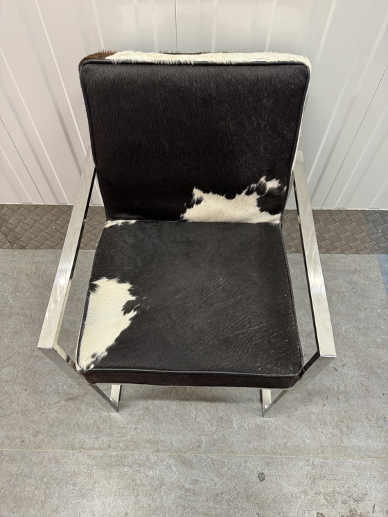 Image 1 of Silla de diseño de lujo en aluminio cromado con piel de vaca auténtica.