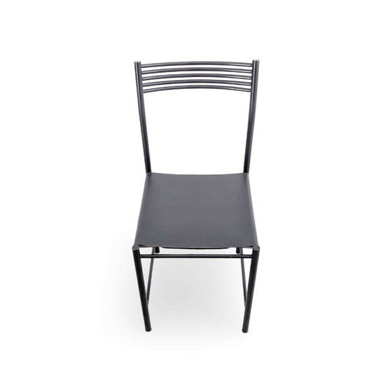 Black Leather Chair 1980s Italy Vintage Dining Chair, Metal (photo 2 of 8)