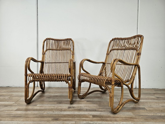 Pair of Rattan Armchairs, Brown, Vintage (photo 4 of 12)