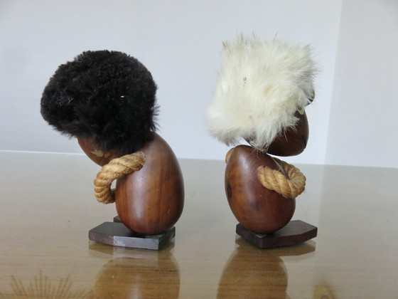 Image 1 of 2 Scandinavian figures, in teak, optimist and pessimist, Hans Bolling style