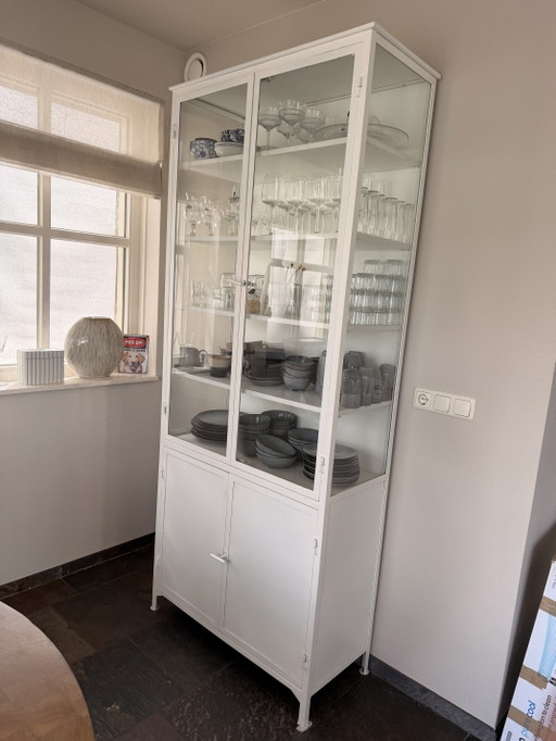 Mobile da farmacia in acciaio bianco – vitrinekasten, Glass, Metal