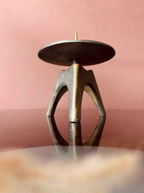 Image 1 of Unique! Brutalist bronze '60s candlestick