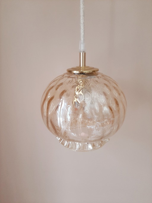 Vintage bubble hanglamp | Vintage bol amberkleur jaren 60