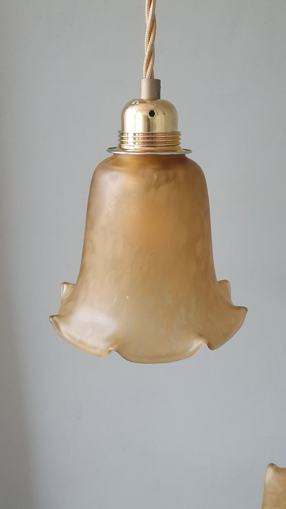 Image 1 of Set van 2 Vintage Murano hanglampen - Mid Century - amber kleur