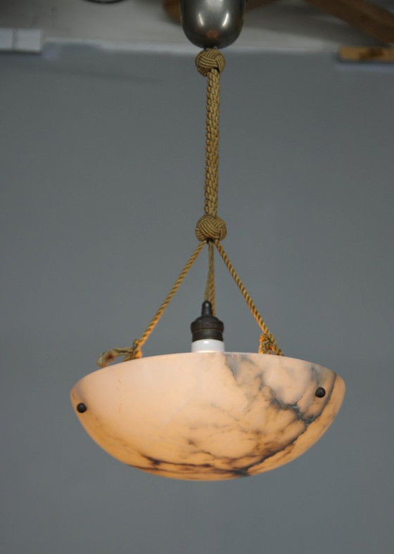 Art Deco Alabaster Pendant Light, Hand-Carved, 1920s, Chandeliers, Stone, Brown (photo 4 of 15)