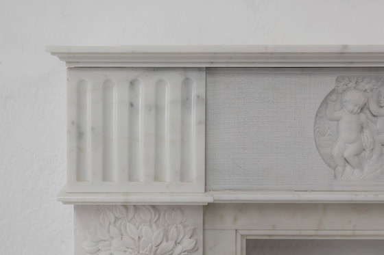 Image 1 of French Carrara Marble Fireplace with Adam and Eve Decoration
