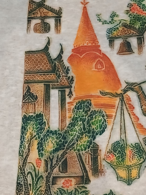 Old large polychrome Thai temple art rubbing on mulberry paper, Art Prints, Wood, Multi Color (photo 13 of 15)