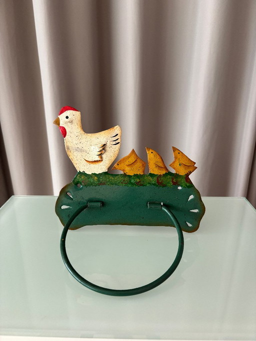 Anneau porte-serviettes décoratif poule et poussins