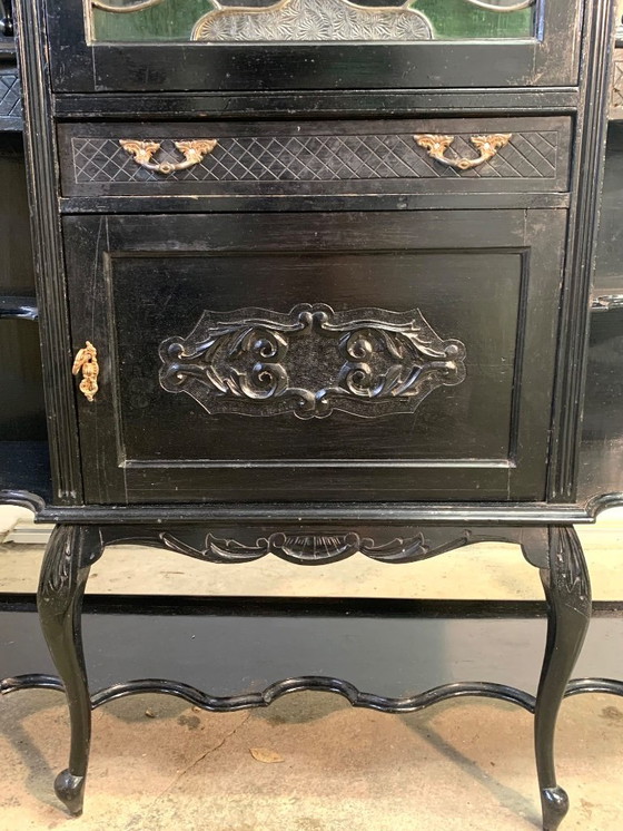 Image 1 of Grand meuble vitrine en bois noirci fin XIX/début XXème