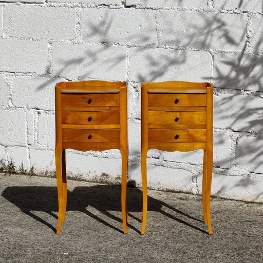 Vintage Franse houten nachtkastjes (paar) - 2 kersenhouten nachtkastjes - Louis XV-stijl - jaren 80 – Wood (photo 2 of 15)