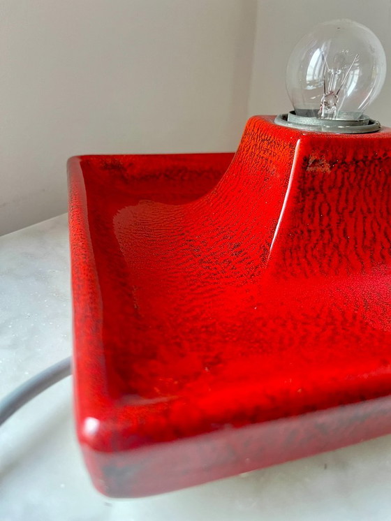 Image 1 of Vintage Square Red Ceramic Fat Lava Wall Lamp by Hustadt Leuchten, Germany, 1970s
