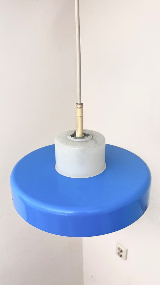 Image 1 of Lampada a sospensione vintage Doria Bauhaus design blu retrò