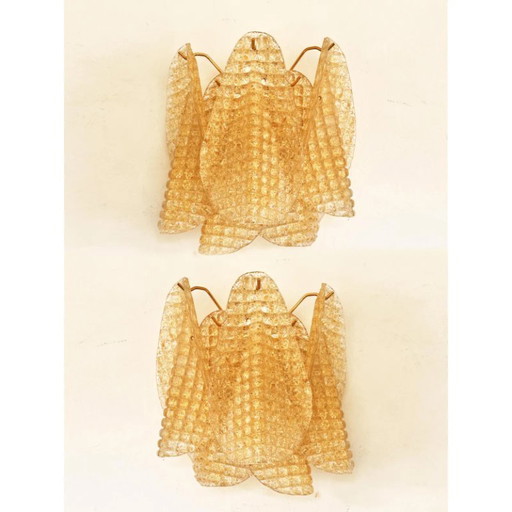 Sculptural Gold “Granigli” “Rondini” Murano Glass Wall Lamps in Modern Style