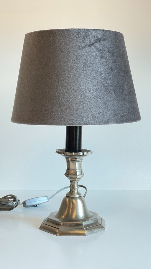 Silver and Velvet Metal Candlestick Lamp