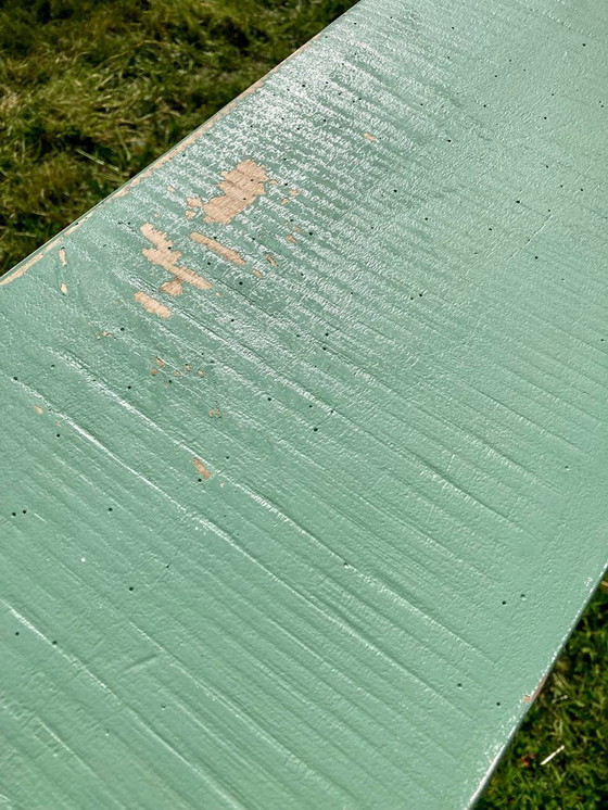 Image 1 of Banco de granja antiguo de madera curvada