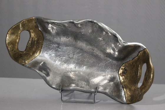 Image 1 of David Marshall Art3 design - Sculptural fruit bowl in aluminum & brass, 1980s