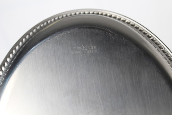 Image 1 of Plat de service vintage Alfara Alessi – Acier inoxydable – Bord nacré