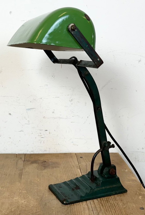 Image 1 of Vintage Green Enamel Bank Lamp, 1950s