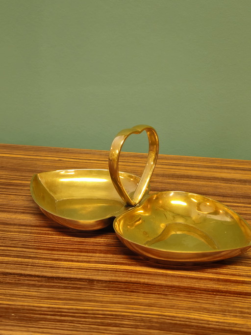 Plateau à bijoux vintage en laiton avec bol en forme de coeur