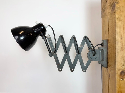 Industrial Black Enamel Scissor Wall Lamp, 1950s
