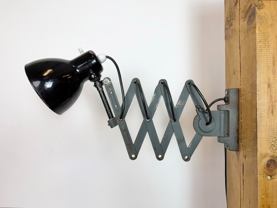 Image 1 of Industrial Black Enamel Scissor Wall Lamp, 1950s