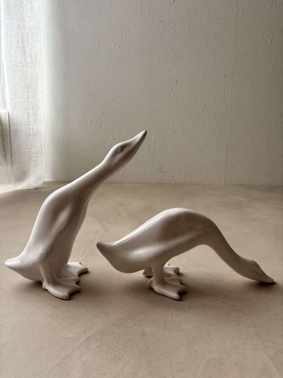 Image 1 of Minimalist porcelain geese set 80s white design