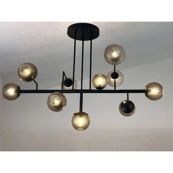 Image 1 of Sphères contemporaines en verre fumé « Ballotton » attribuées au lustre Sputnik de Murano par Simoeng