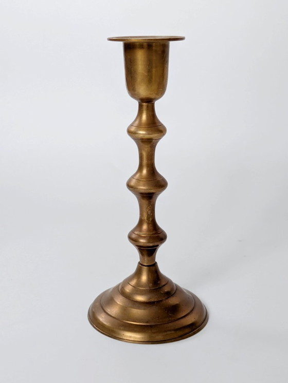 Image 1 of Set of 6 Vintage Brass Candleholders: Mixed-Height and Designs, Holiday Table