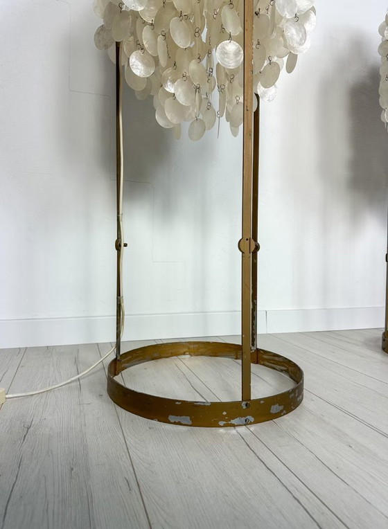 Image 1 of Lampade da terra vintage in metallo con dischi a conchiglia Verner Panton