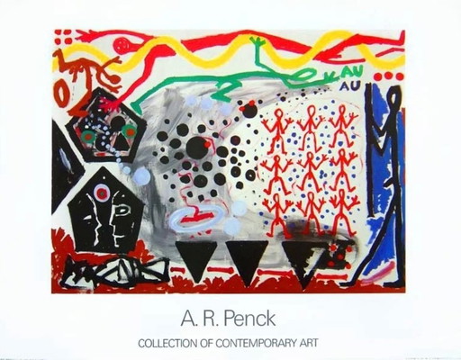 A.R. Penck : "Ereignis in NY II, 1983". Lithographie offset en excellent état.