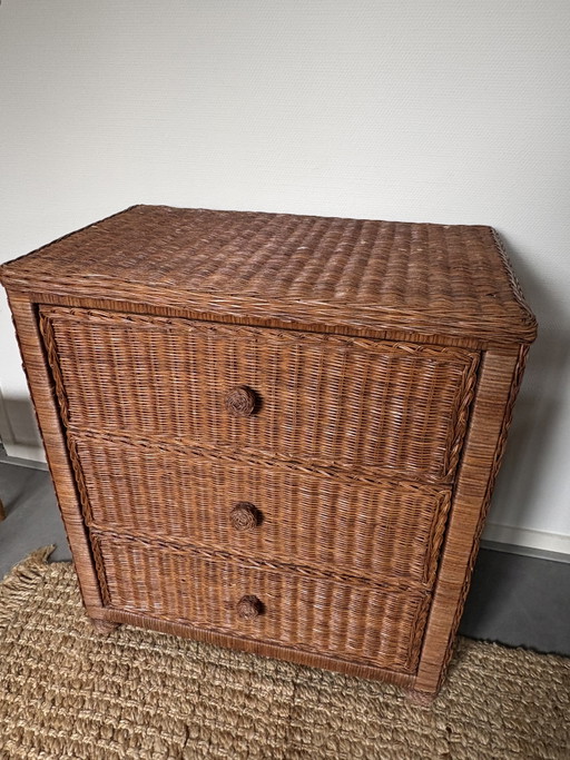 Cassettiera vintage in rattan | stile boho | Fasciatoio a 3 cassetti