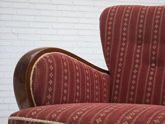 Image 1 of 1960s, Danish 3-seater sofa, red furniture wool, beech wood.