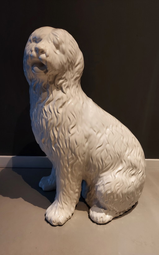 Statue de chien vintage italienne en céramique de 70 cm de haut