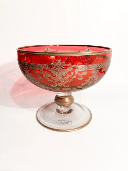 Blown Glass Centerpiece Bowl with Gilded Decorations by Bigibi Productions, 20th Century – decoratieve objecten, Crystal