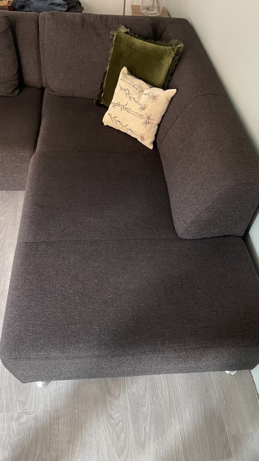 Corner sofa brown stitched